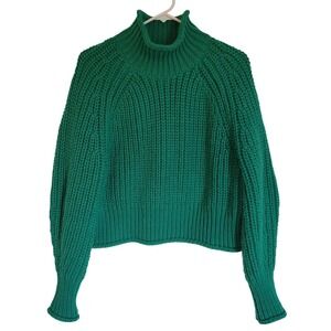 H&M Green Chunky Ribbed Knit Mock Neck Sweater Medium Casual Winter Cottagecore